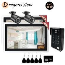 DragonsView Wifi Intercom Video Door Phone Doorbell IR 10 Inch 2 Monitors 2 CCTV Camera RFID Unlock Door Access Motion Detection