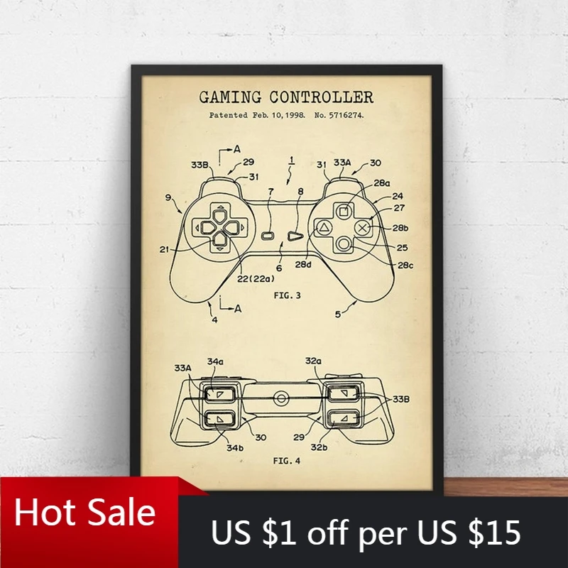 Схема игрового контроллера плакат патентные принты игровой подарок декор