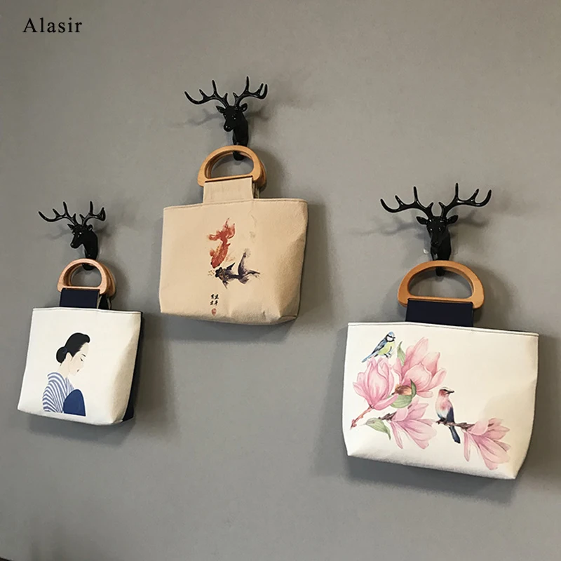 Alasir Artsy КИТАЙСКАЯ сумка с мультяшным рисунком деревянной ручкой женская цветами