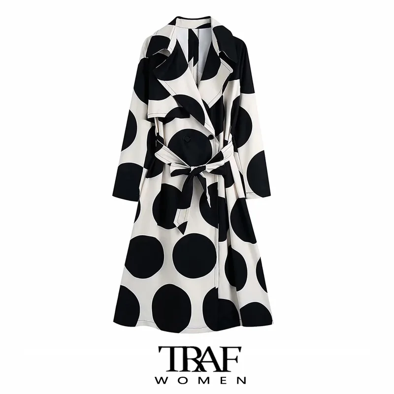 

Тренчкот женский в горошек, с поясом и длинными рукавами