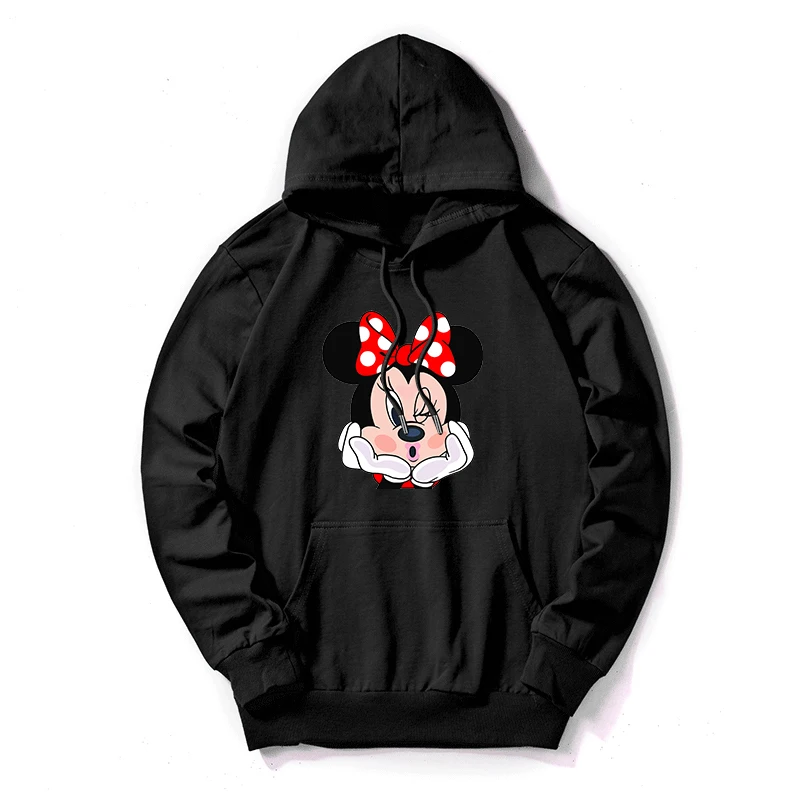 Black2 Women Sweatshirt Cotton Hoodies Autumn Winter Minnie Cartoon Hoodie Print Pullover Long Sleeve Plus Size 5XL White - Цвет: Black2