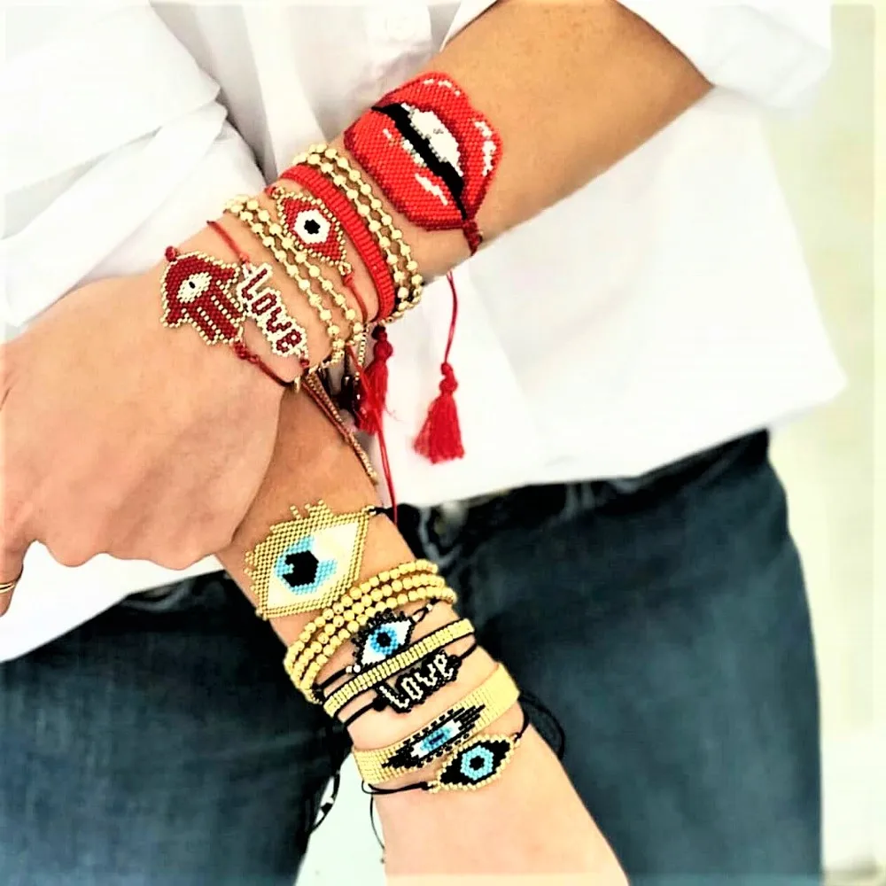 

Go2boho Turkish Evil Eye Bracelet Miyuki Mexican Heart Women's Bracelets Women Gift Lips Hamsa Hand Greek Eye Pulseras Jewelry