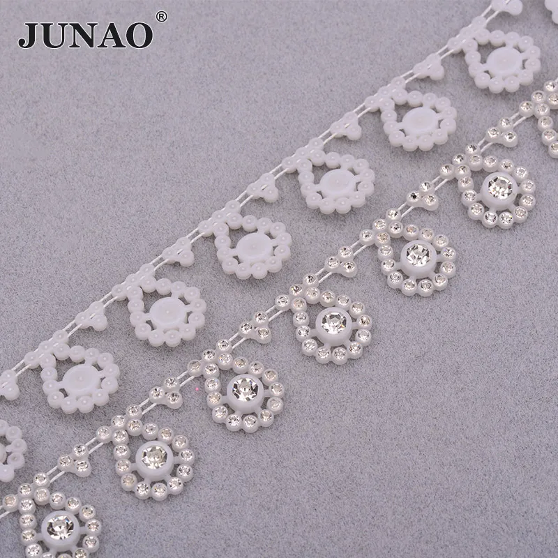 Drop White JUNAO 1 ярд прозрачные черные стразы для шитья отделка цепи кристалл аппликация со стразами лента окантовка для украшения одежды - Цвет: Drop White