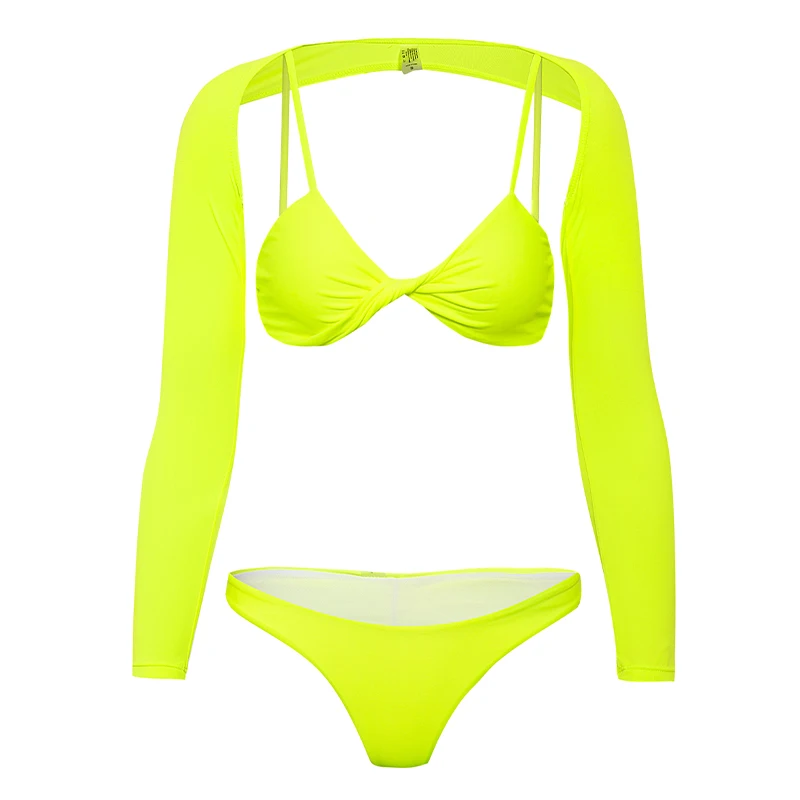 In-X Long sleeve sexy bikini three sets Neon swimsuit female Push up swimwear women High cut bathing suit Micro bikini new