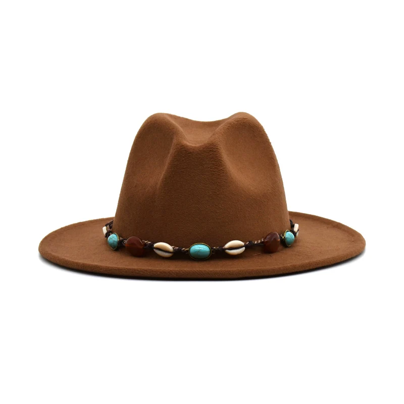 Fashionable Ladies Spring And Autumn Hat Wool Blended Hat Wide-Brimmed Gentleman Travel Jazz Hat Male Ethnic Wind Dome Hat F13