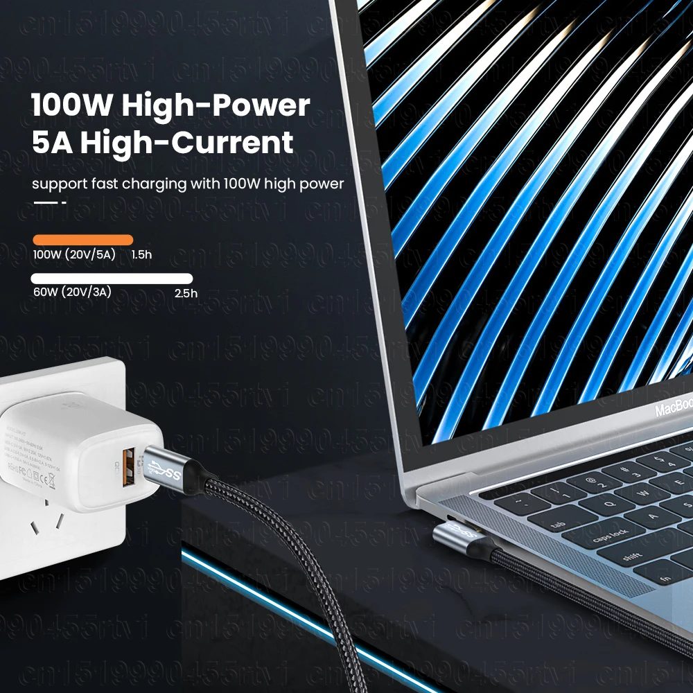 5A 100W USB C to Type C Cable Gen 2 USB 3.1 Cable 4K@60Hz 10Gbps 90 degree Fast Charge for Huawei Mate40 Pro Xiaomi 1M/2M/3M