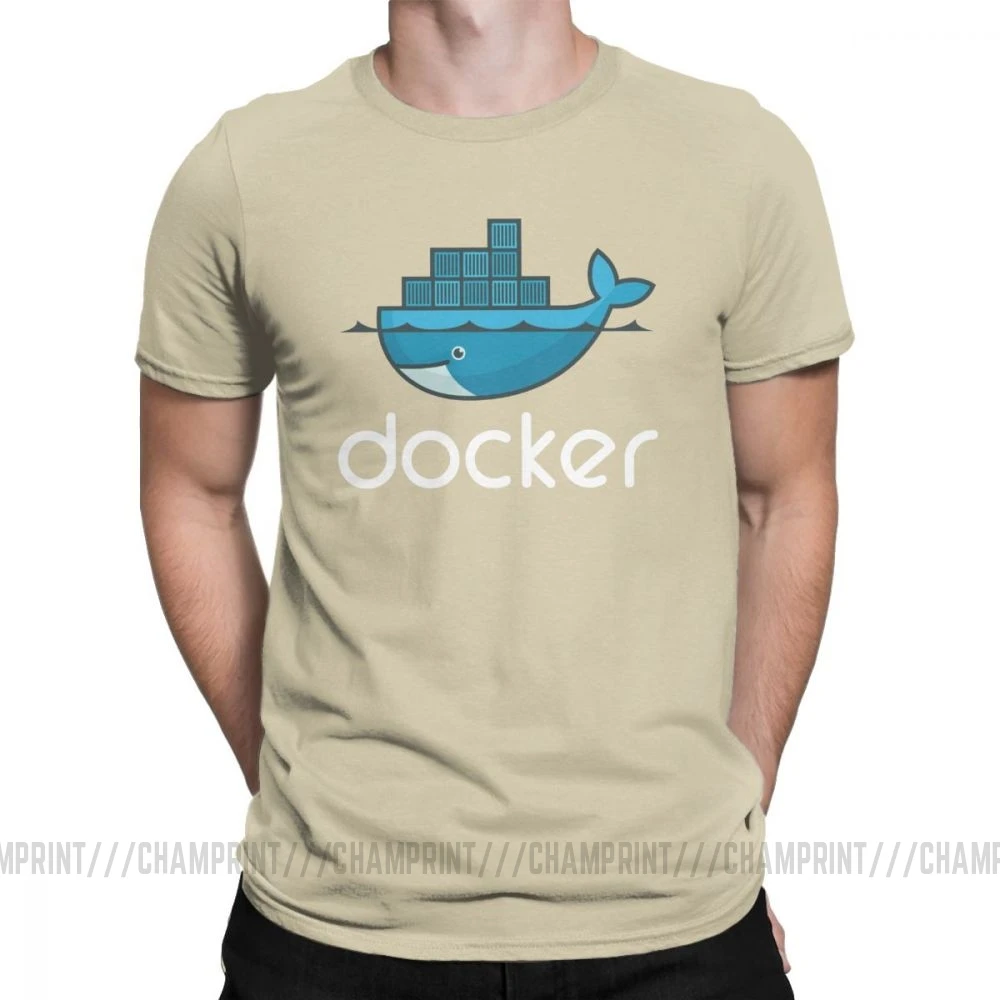 Мужская футболка с логотипом Docker, Linux, Javascript, компьютерная хлопковая одежда, Забавные футболки с коротким рукавом и круглым вырезом, графические футболки - Цвет: Хаки