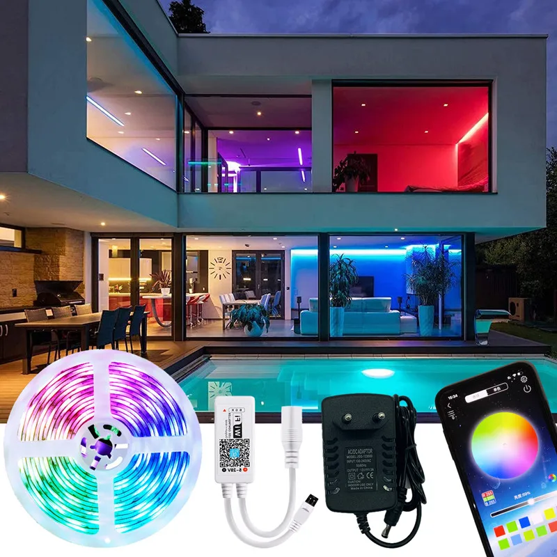 

Светодиодная лента, Гибкая RGB лампа, лента, Диодная Светодиодная лента 5-30 м SMD 5050, смарт-контроллер Blutooth WIFI, Светодиодная лента s Light