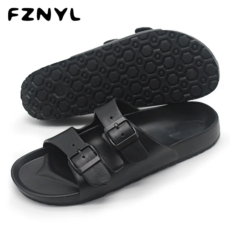 Black FZNYL мужские сандалии; летние пляжные прогулочные мягкие дышащие туфли с пряжкой на ремешке; мужские повседневные Вьетнамки; классические черные сандалии - Цвет: Black