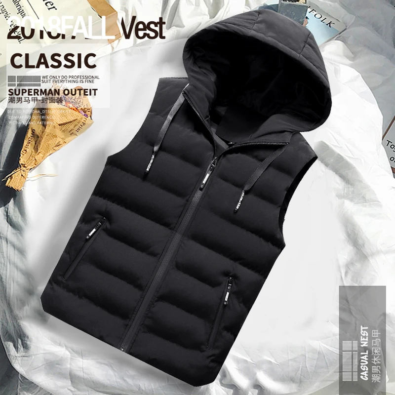 

Vest Men Vest Jacket Mens Winter Sleeveless Jacket Men Down Vest Men's Warm Thick Hooded Coats Male Work Waistcoat