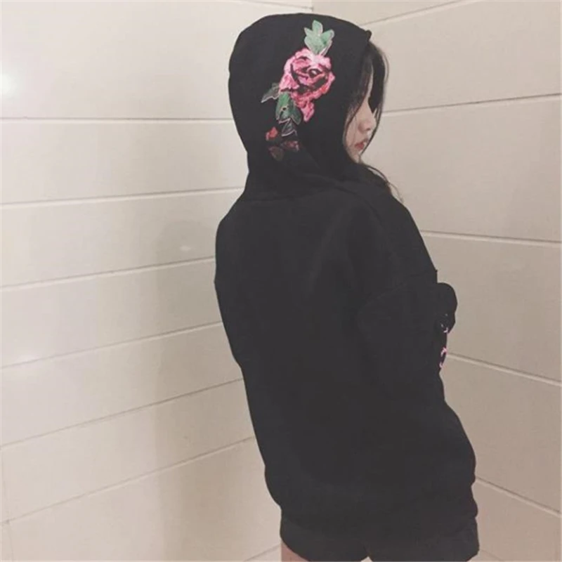 Женские толстовки с длинными рукавами и цветочной вышивкой повседневная куртка