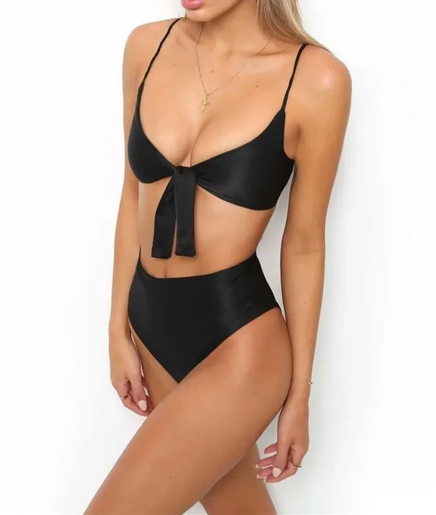 

Swimsuit Sexy Swimsuit Solid Color Double-sided Bow Split Bikini
