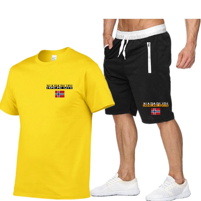 

Summer men's tracksuit, Cotton casual fashion sports fitness running T-shirts+White edge Men's shorts Size S -3XL Men's clothing