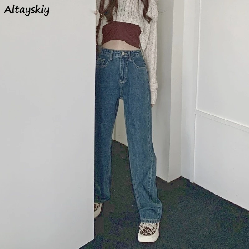 

Джинсы в стиле ретро для женщин, Популярные универсальные брюки из денима с завышенной талией в стиле преппи для подростков, уличный стиль в стиле Харадзюку, бойфренды для девушек на осень