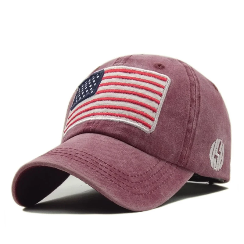 Red wine Бейсбольная кепка с флагом США для мужчин Snapback шляпа промытая хлопчатобумажная бейсболка кости Повседневная шляпа от солнца американская вышитая Кепка Homme - Цвет: Red wine