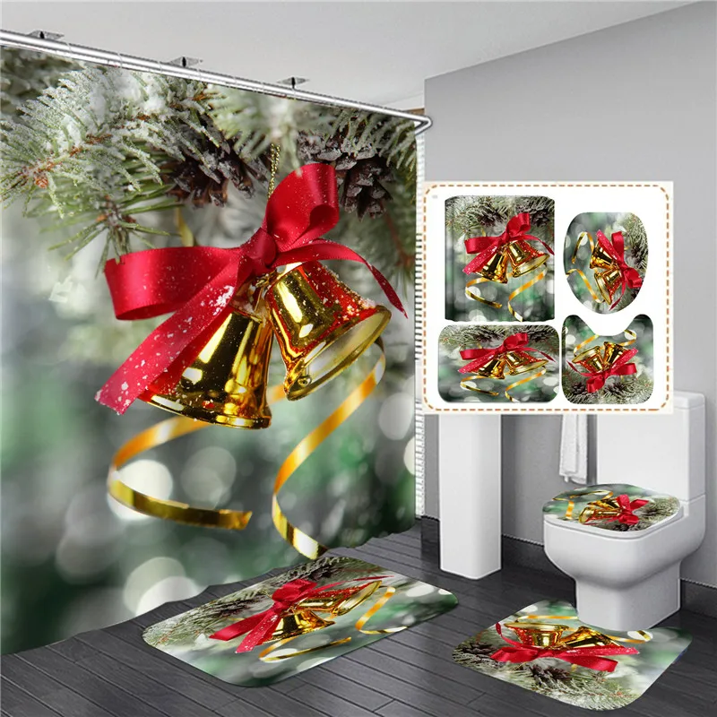 christmas trees printed shower curtains for bathroom bathing screen with anti slip mat carpet toilet partition 3d festival decor free global shipping