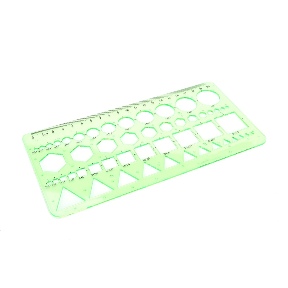 

0-20cm Green Plastic Circles Squares Hexagons Geometric Template Ruler