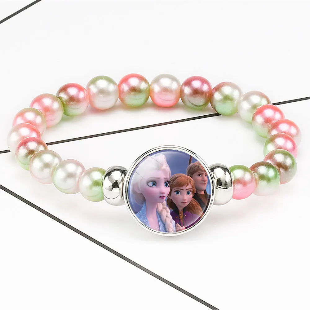 Disney Elsa Anna Princess Bracelets Fashion Rainbow Frozen 2 Cute Girl Makeup Toys Children Kids Cartoon Bracelet Beaded Chain | Игрушки и