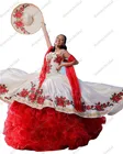 Красивое красно-белое платье 15 лет, мексиканское 2022, недорогие платья Quinceanera Sweet 15 с кристаллами и цветочной вышивкой
