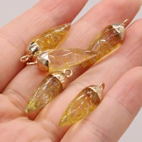 2pcs charms natural citrines pendant fine cone shape agates stone pendant for women diy jewelry necklace making 8x25mm