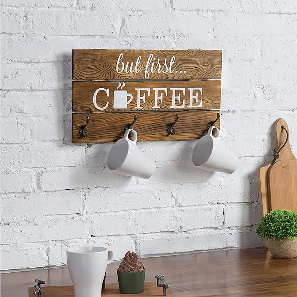 

Drinkware Hanging5 Hooks Rustic Coffee Mug Holder Wall Mounted Cup Organizer Water Cup Holder Home Kitchen Display Storage Decor