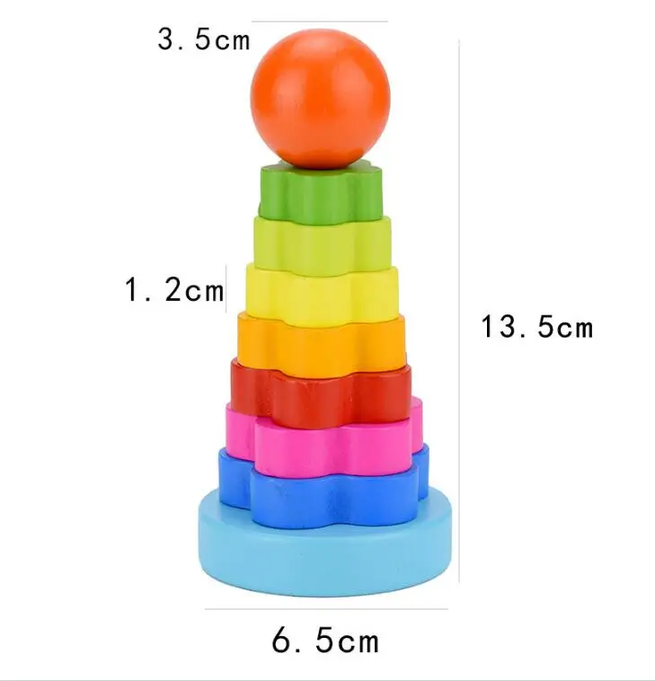 Монтессори Деревянные блоки Цвет Радуга Укладка кольцо башня образовательная