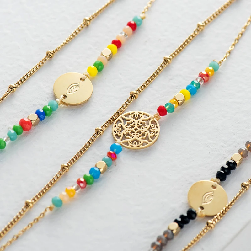 Wild &amp Free золото шарик из нержавеющей стали звено цепи браслеты для женщин 2 слоя