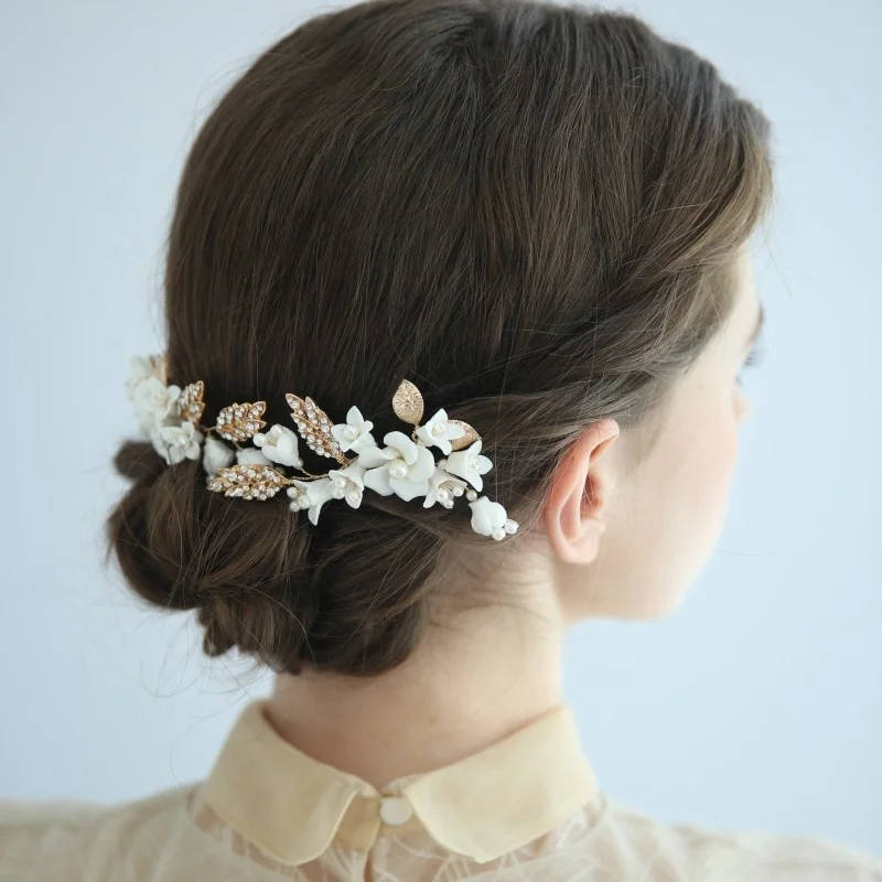 Лидер продаж свадебные украшения для волос с керамическим цветком 6 шт./компл. Ins
