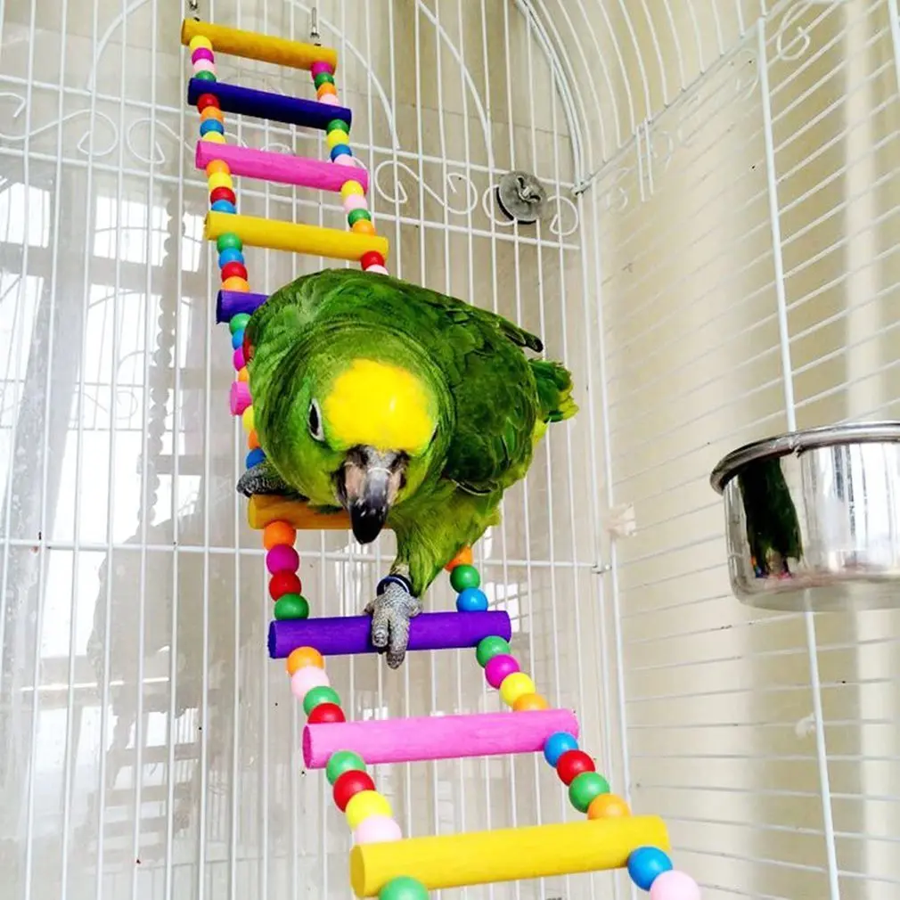 

Practical Portable Bird Colorful Swing Wooden Bridge Climbing Ladder Toy 10 Steps Parrot Supplies Chewing Biting Toys