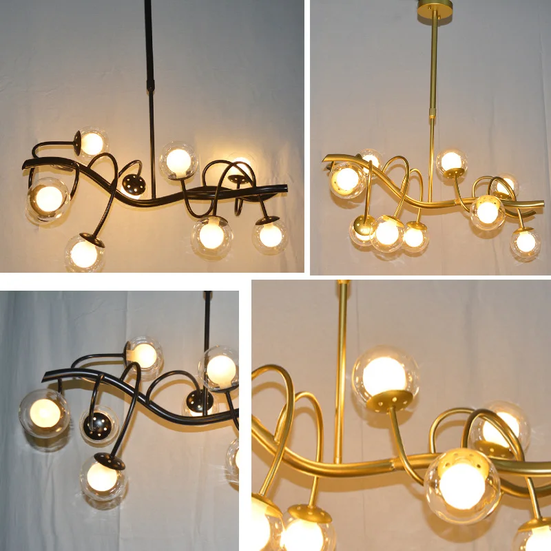 

Modern Creative Glass Ball Personality Lighting Living Room Dining Room Bedroom Wrought Iron Tree Branch Magic Bean Chandelier