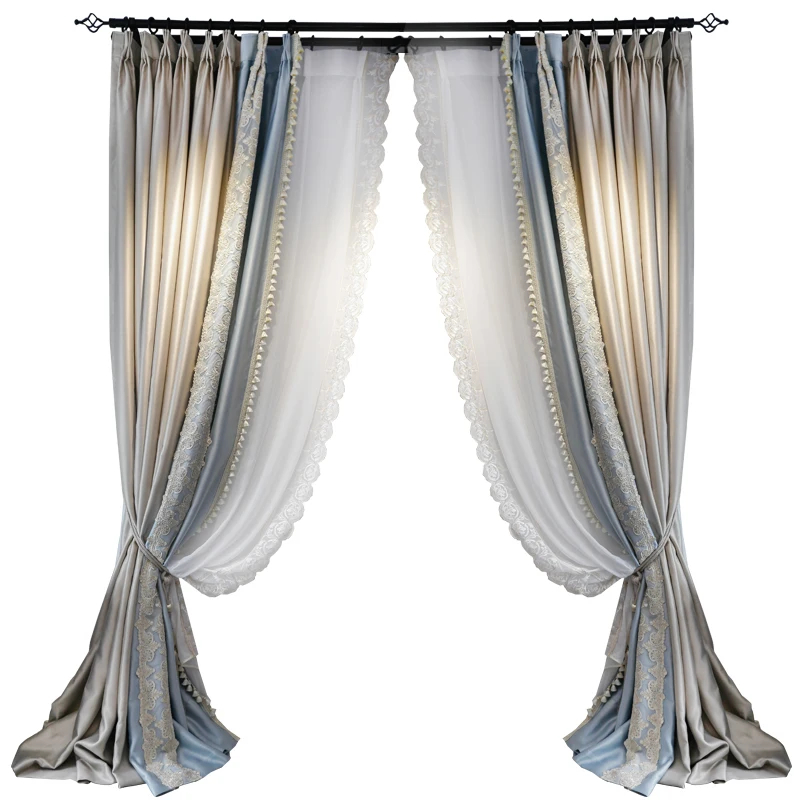 French Luxury Curtains for Living Room High-end Atmospheric Bedroom Bay Window Silk Pattern High-precision Lace Gauze Curtain | Дом и сад