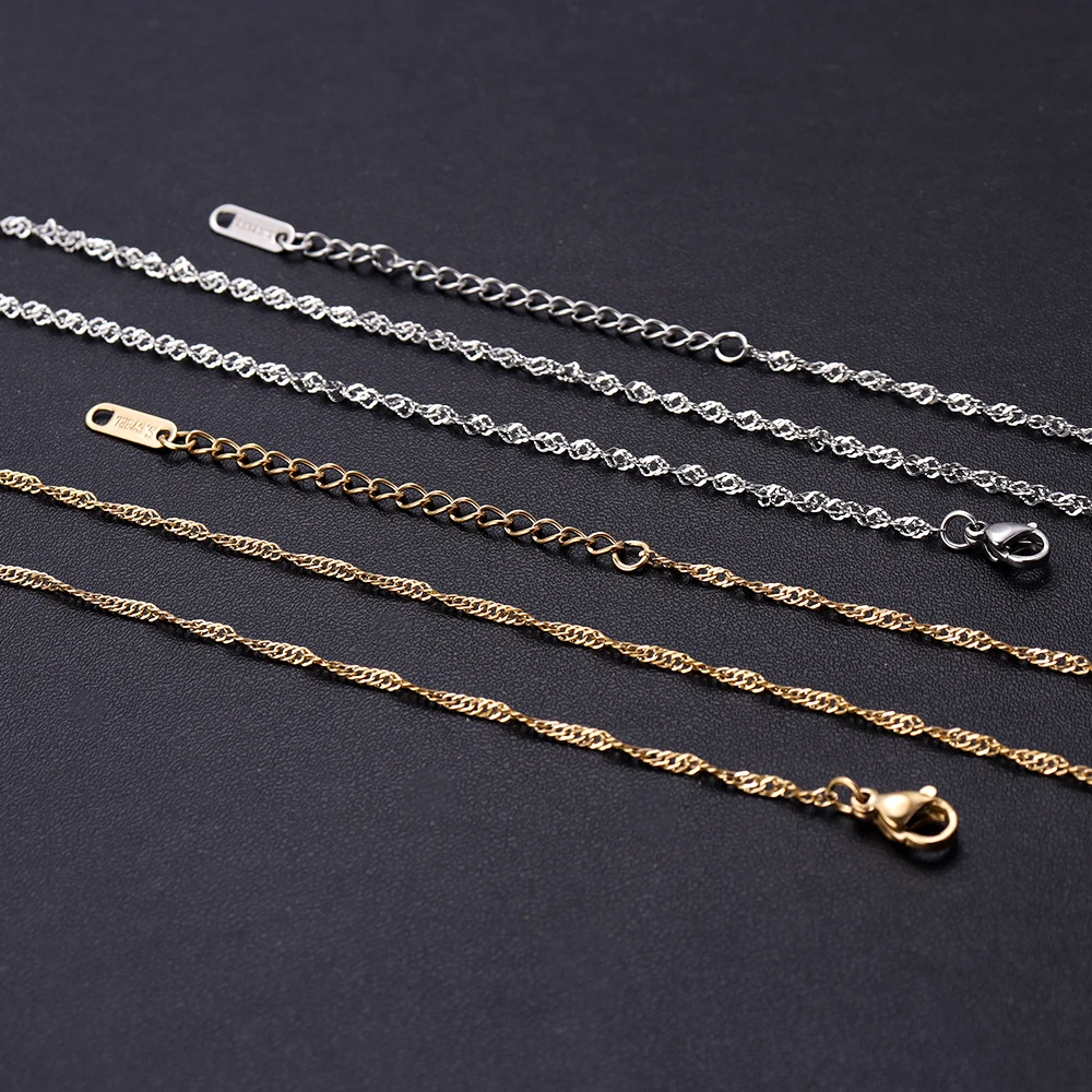 

SAUVOO 5Pcs/Lot 40-45cm 2mm Width Steel Gold Water Wave Chains Necklace For DIY Jewelry Making Findings Accessories