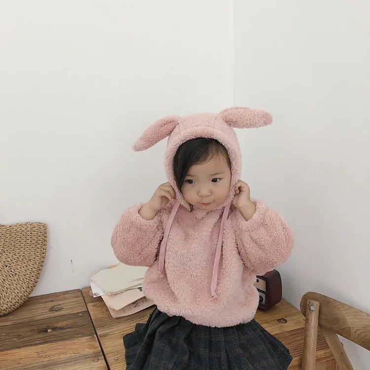 Осенне зимний фланелевый свитер с капюшоном для маленьких девочек Повседневная