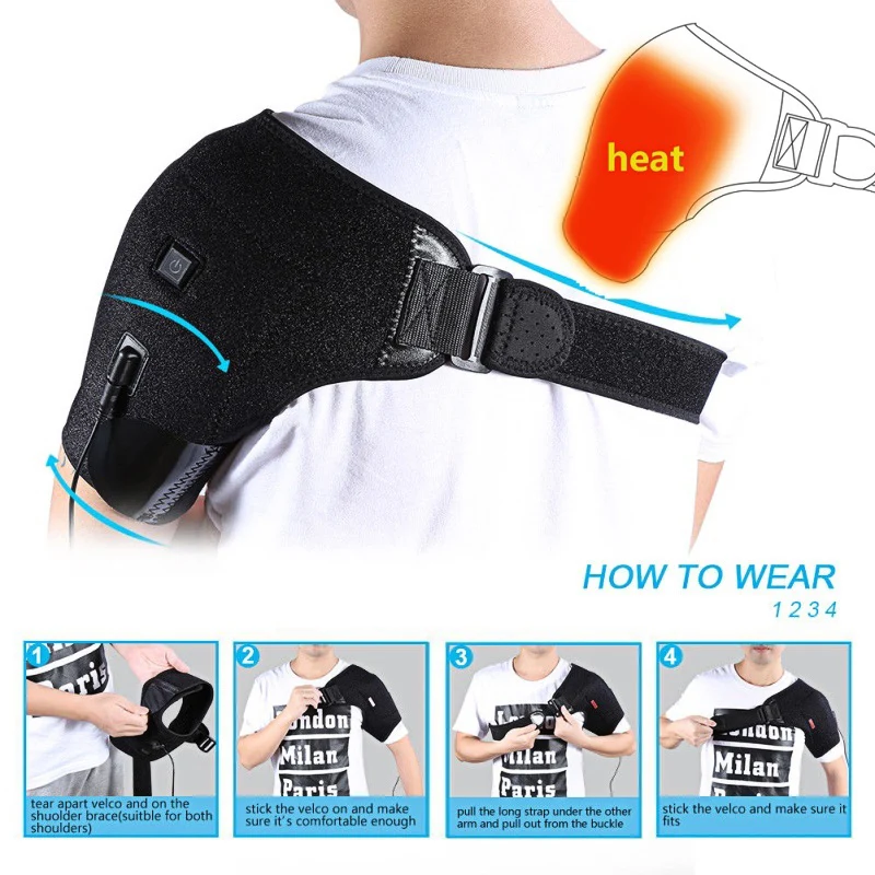 

USB Heated Shoulder 3 Level Heating Brace Pain Relief Adjustable Single Shoulder Support Hot Cold Therapy Wrap Warm Pad Guard