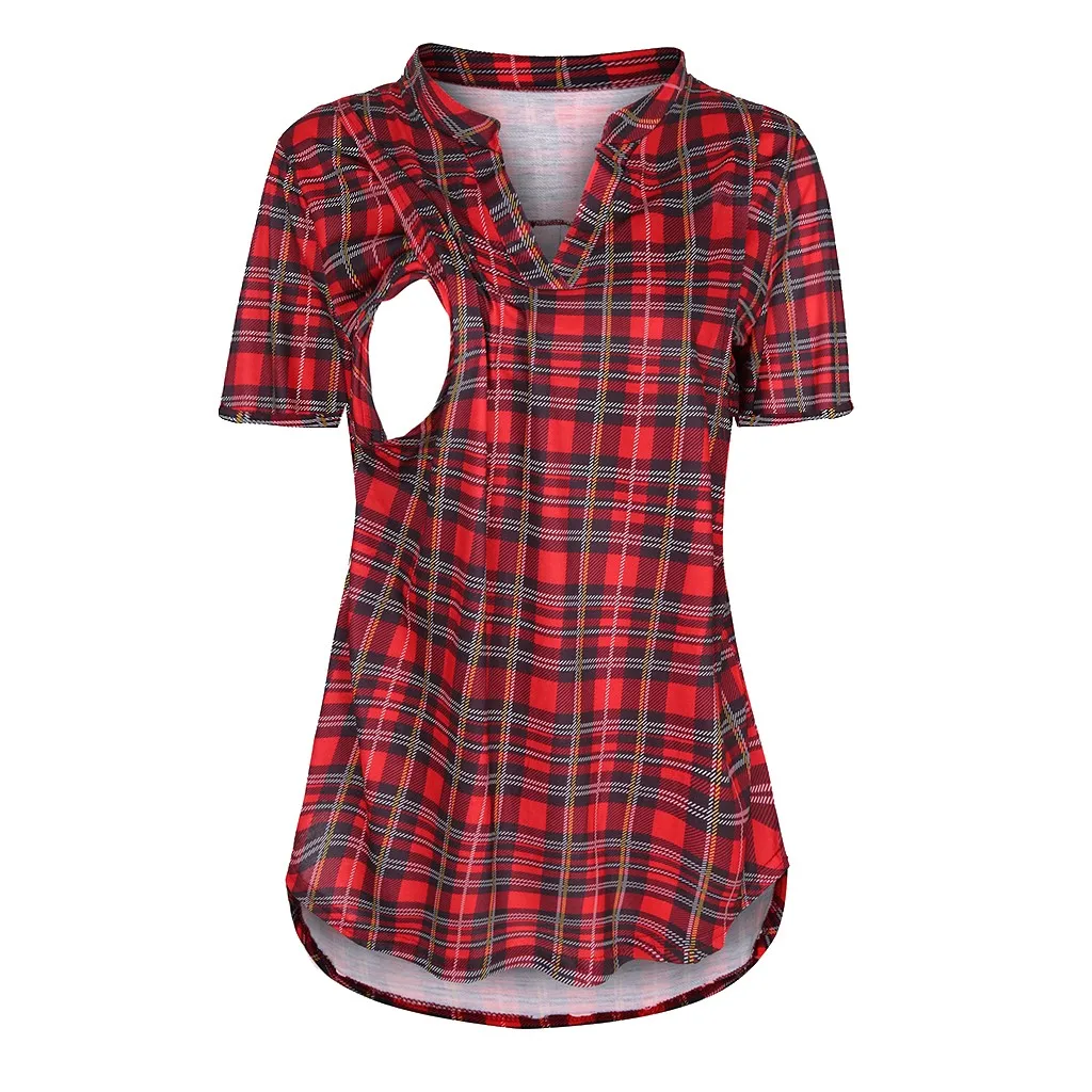 

TELOTUNY Pregnancy Clothes Women Maternity Long Sleeve Plaid /Solid Print Nursing Tops Blouse For Breastfeeding haut femme