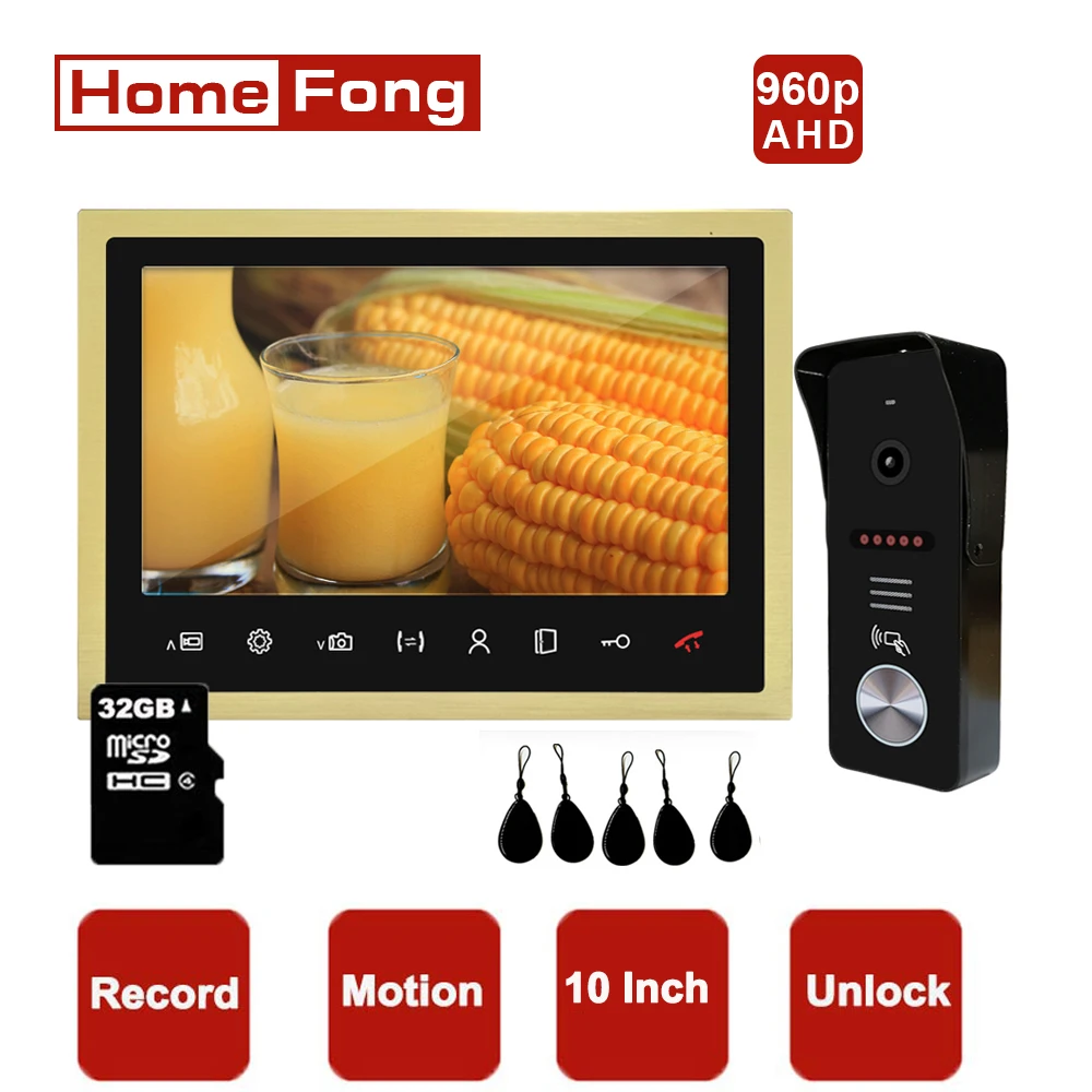 

Homefong 10 Inch AHD Video Door Phone 960P Doorbell Camera Multiple System Unlock Motion Detetion RFID Card IR Cut Rainproof