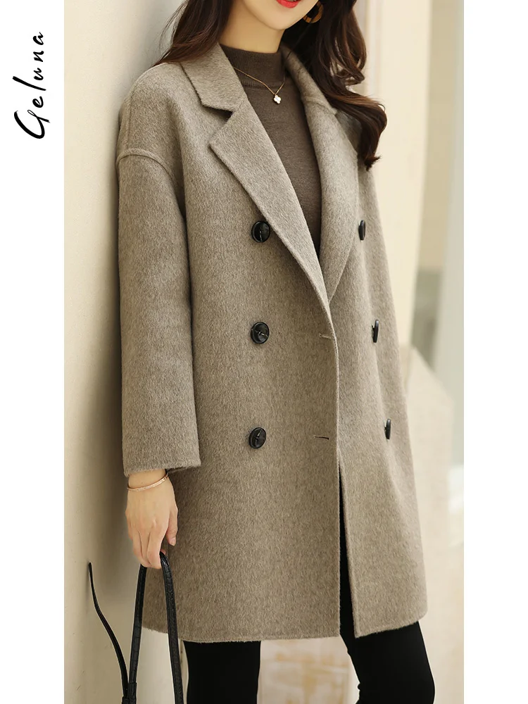 2021 new tweed coat women's middle and long Korean double-sided tweed coat women's oatmeal zero cashmere coat autumn
