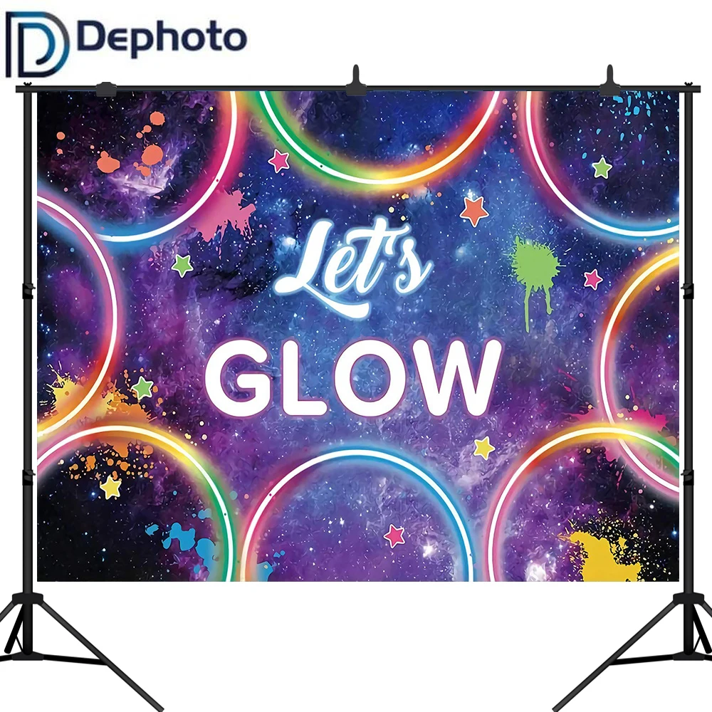 Dephoto Let's Glow Background For Photo in The Dark Birthday Banner Backdrop Laser Neon Splatter Paint | Электроника