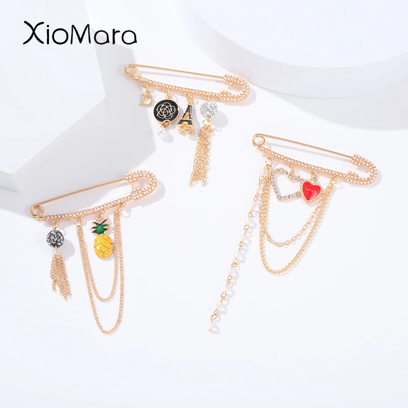 

Long Pins Metal Tassel Number 5 Camellia Cute Bee Animal Beaded Pendant Brooches For Luxury Women's Clothing Gift