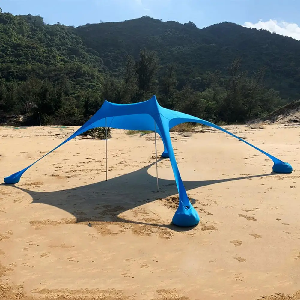 저렴한 휴대용 태양 그늘 텐트 샌드백 UV 라이크라 대형 가족 캐노피 야외 낚시 캠핑 해변 양산 천막 세트, 드롭 배송