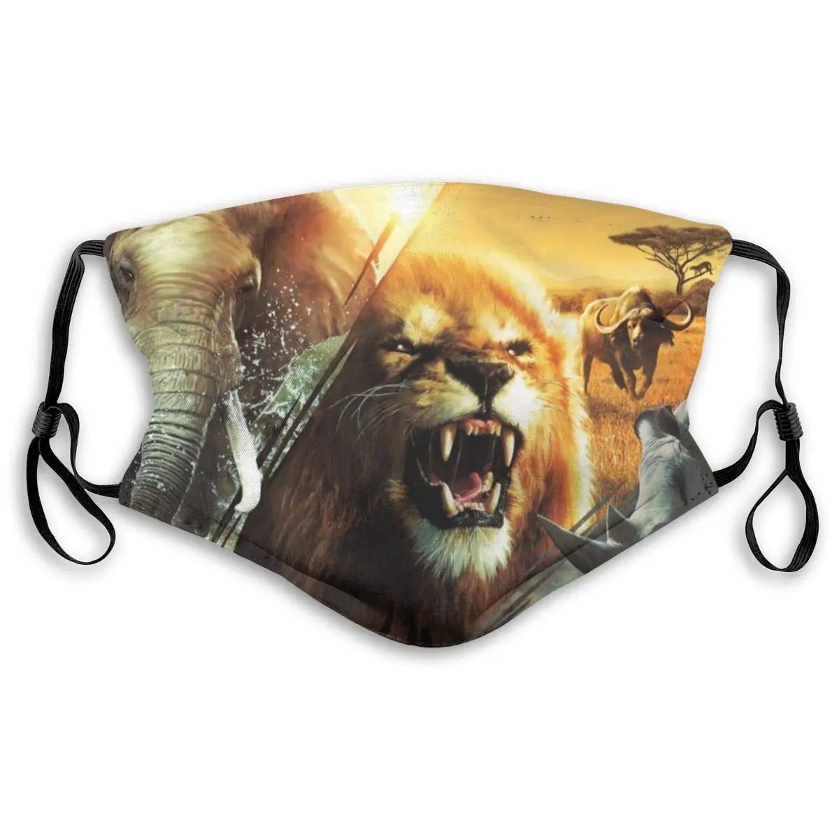 Африканские приключения животных Лев Слон носорог Моющиеся Многоразовые маски