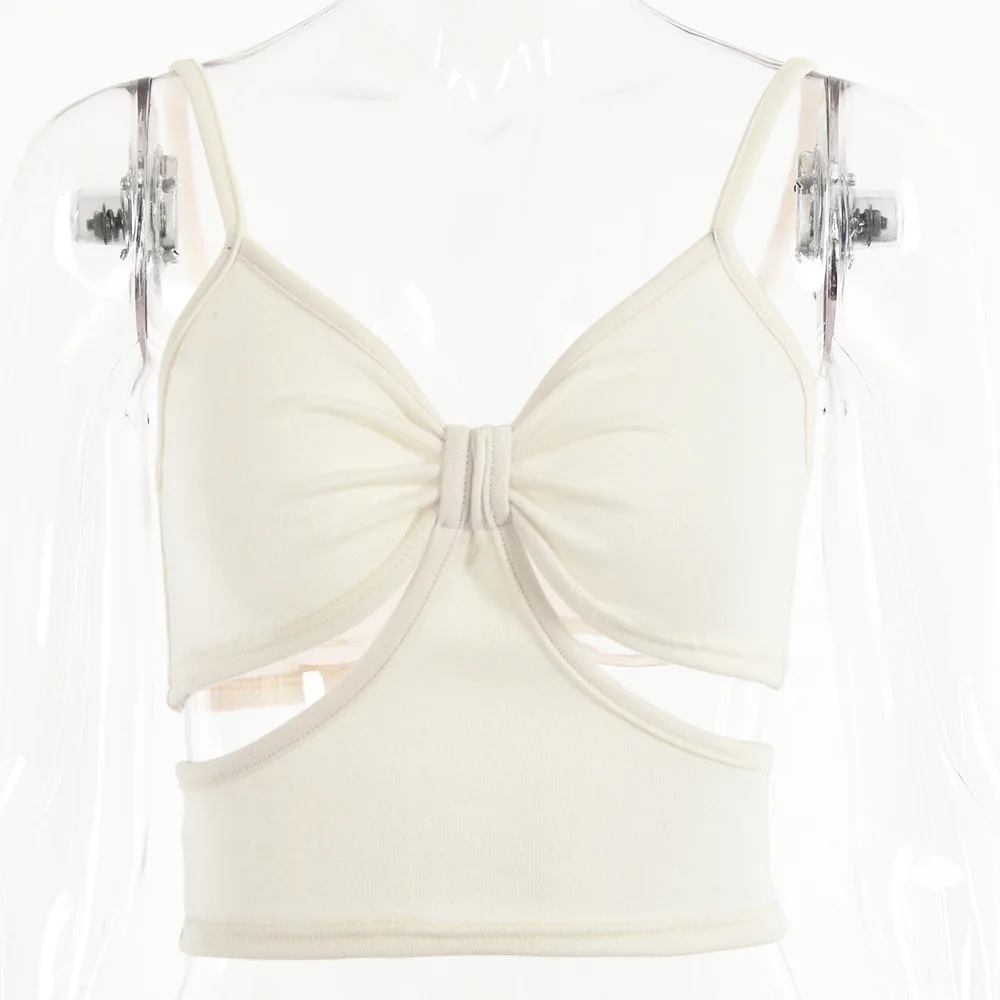 

2021 New Arrivals Summer Fashion Spaghetti Strap Hollow Out Solid Backless High Street Women Tops Camis