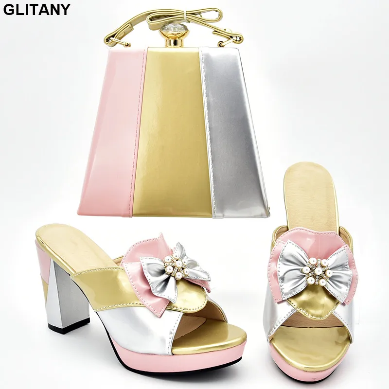 Комплект из обуви и сумки в нигерийском стиле вечерние туфли на каблуке сумочка