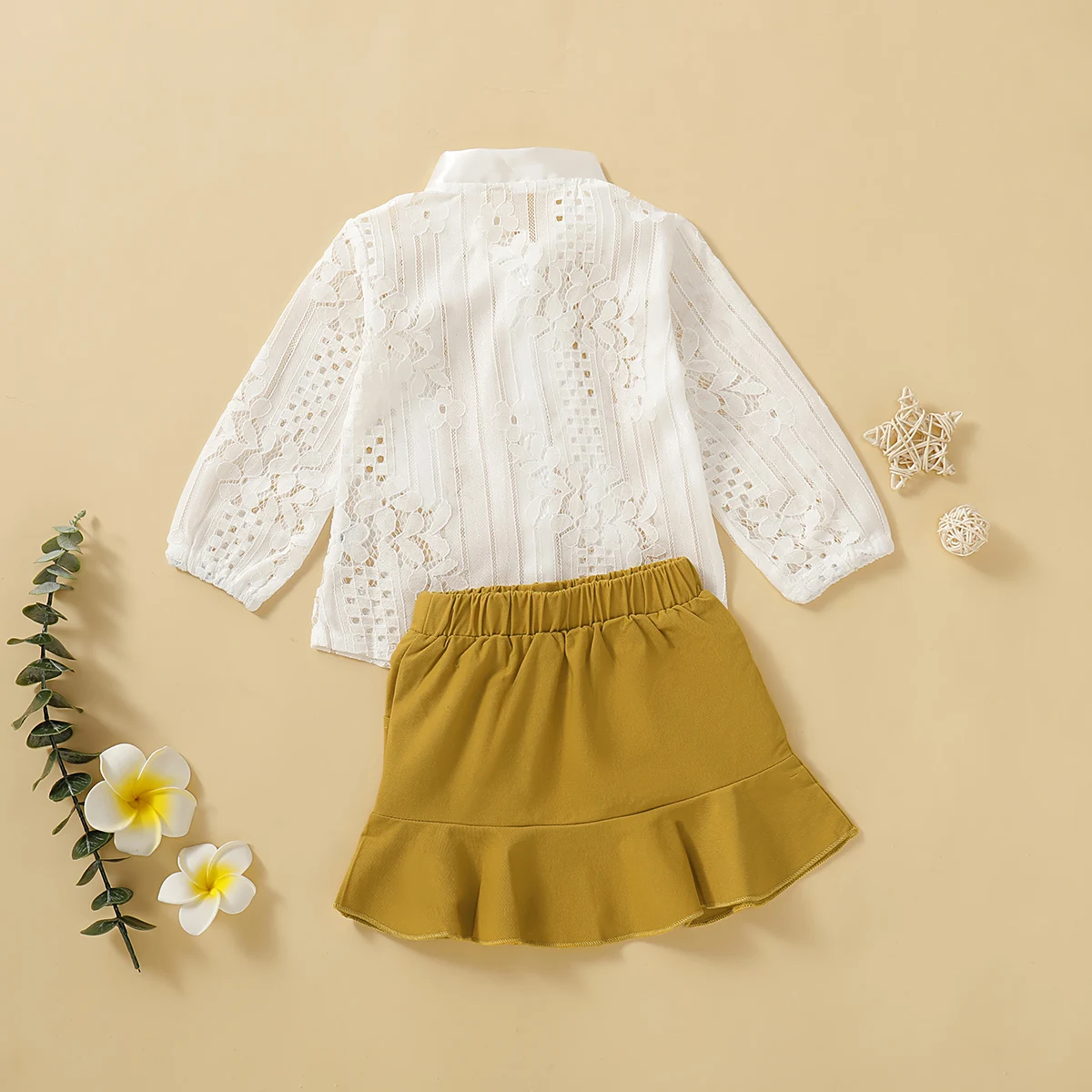 Детская кружевная желтая рубашка с оборками и мини-юбка 2 шт./комплект | Мать
