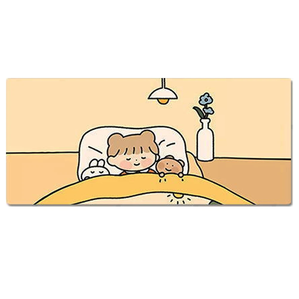 

90x40cm 35.43x15.74 Inch Large XXL Cute HD Cartoon Good Night Pattern Table Mat Non-slip Mouse Pad Computer Desk Mat