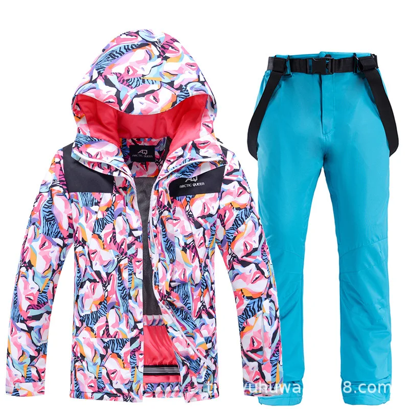 

2021 ski wear women's winter outdoor waterproof, windproof, breathable, warmth, thickened veneer and double-board ski wear
