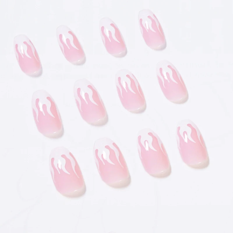 

White Flame Lengthened Trapezoid To Wear and Disassemble Finished Fake Nail Patch Easy To Use Perfect Decoration Exquisite Gifts