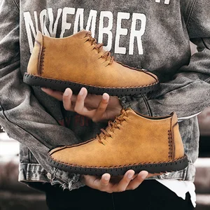 Мужские теплые ботинки с мехом, зимние водонепроницаемые ботильоны из спилка, на шнуровке, большие размеры, зима 2020