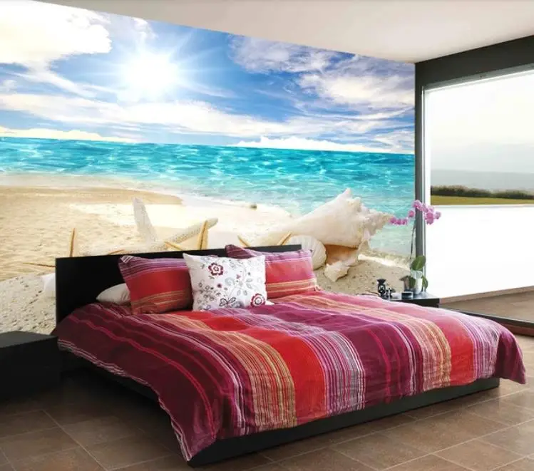 Настенные 3D-обои в европейском стиле с изображением синего океана пляжа песка