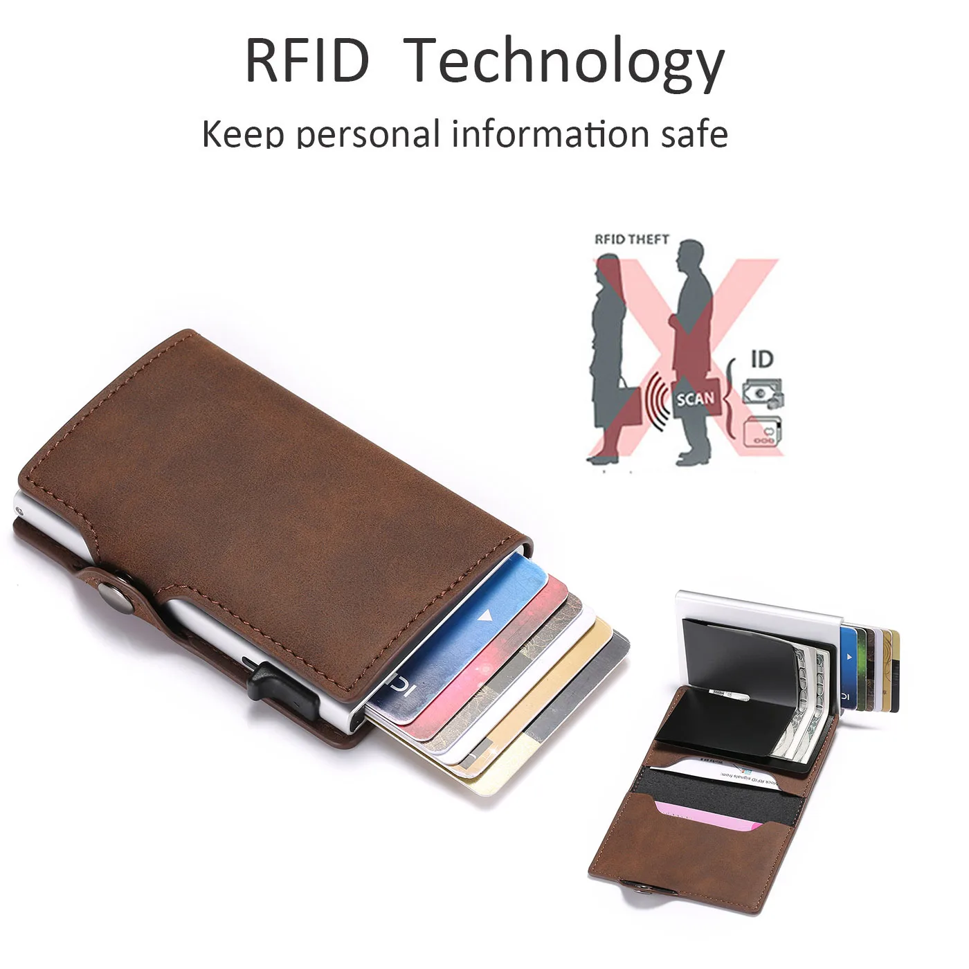 Мужской держатель для кредитных карт с застежкой и RFID блокировкой